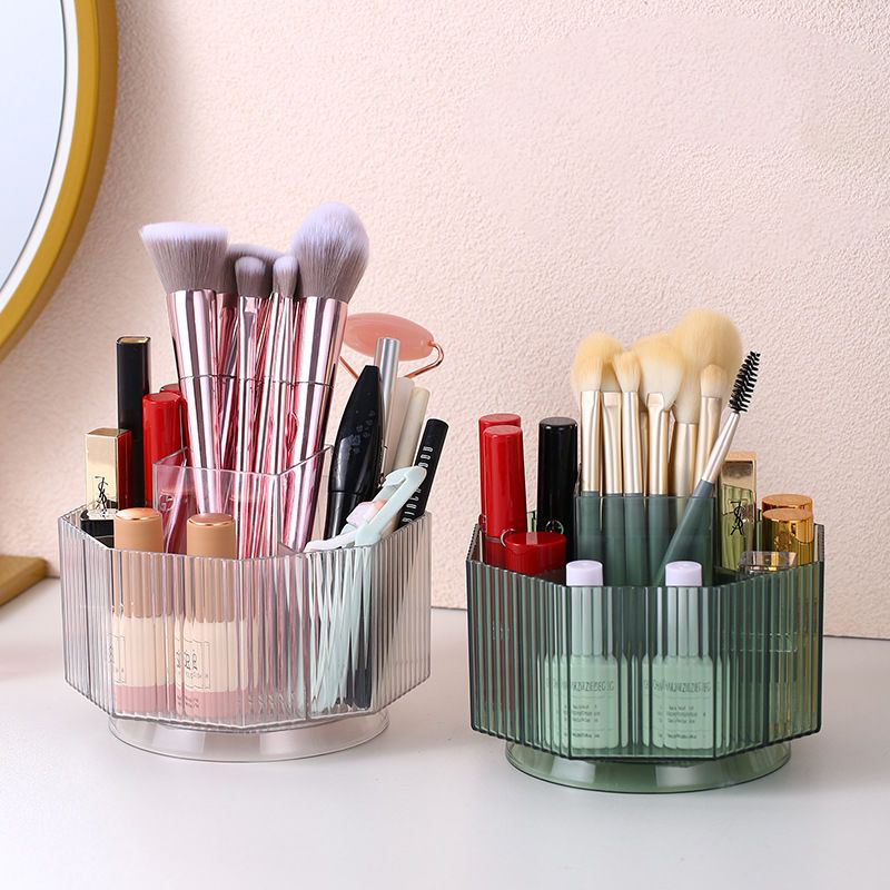 Gwong 1Pcs Makeup Brush Holder Dust-proof Rotating Plastic Lipstick Eyebrow  Pencil Brush Container Vanity Supplies